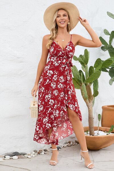 High-Low Tie Waist Printed Cami Dress |1mrk.com