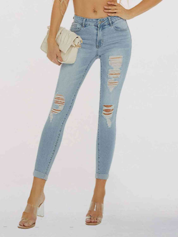 Distressed Skinny Cropped Jeans | 1mrk.com