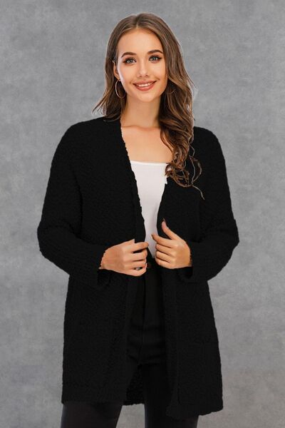 Pocketed Open Front Long Sleeve Cardigan |1mrk.com