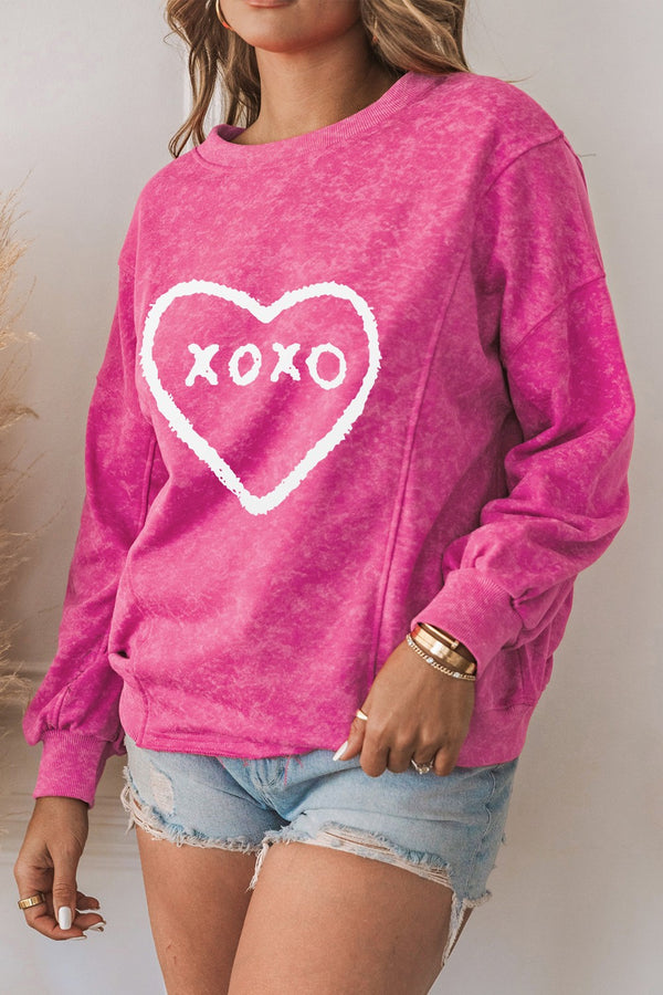 XOXO Heart Graphic Round Neck Long Sleeve Sweatshirt | Trendsi