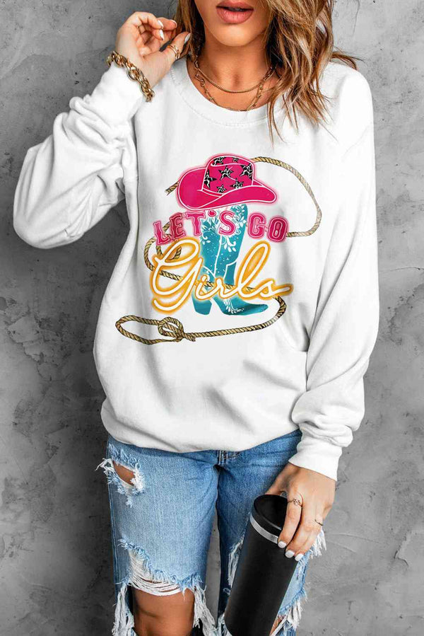 LET'S GO GIRLS Graphic Round Neck Sweatshirt |1mrk.com