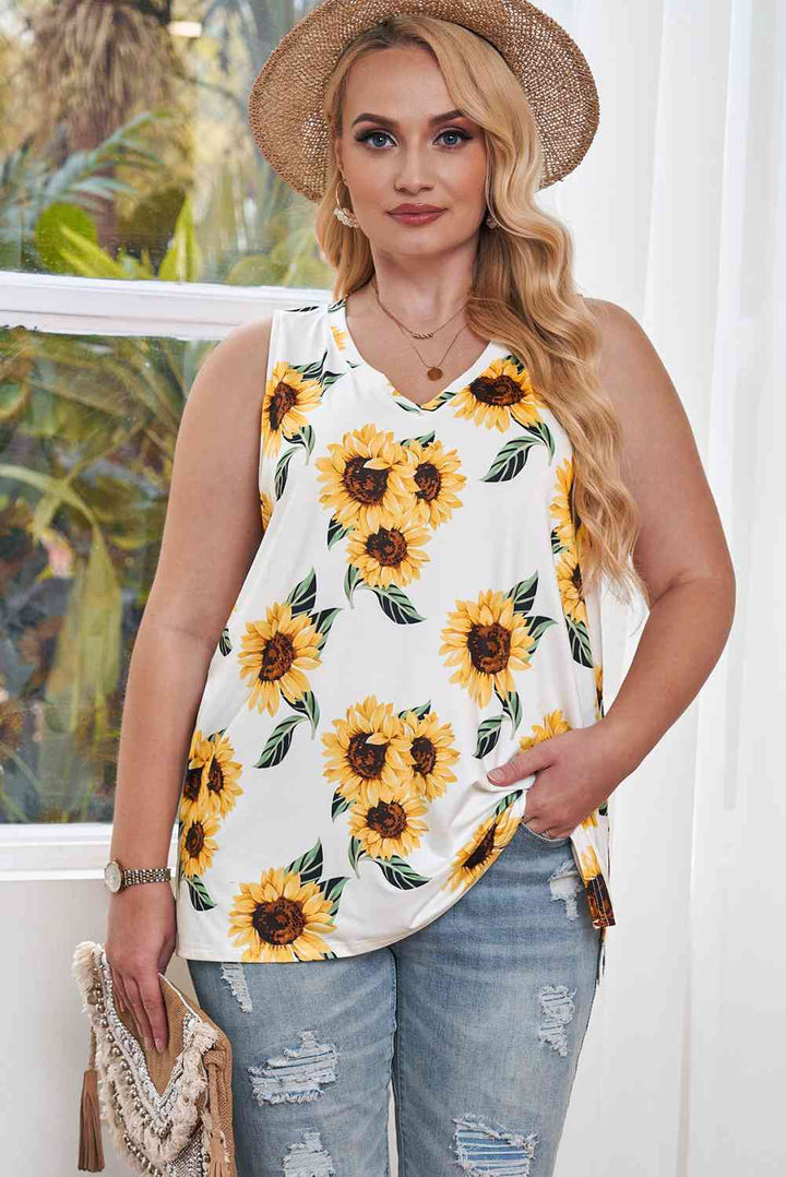 Plus Size Printed V-Neck Tank | 1mrk.com