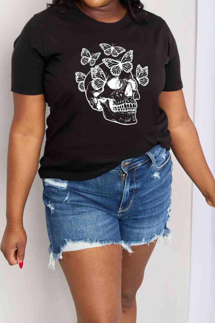 Simply Love Full Size Butterfly Skull Graphic Cotton Tee | 1mrk.com