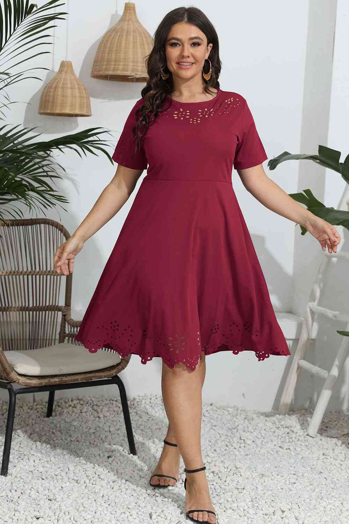 Plus Size Round Neck Openwork Dress |1mrk.com