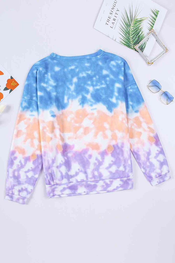 Tie-Dye Drop Shoulder Round Neck Sweatshirt |1mrk.com