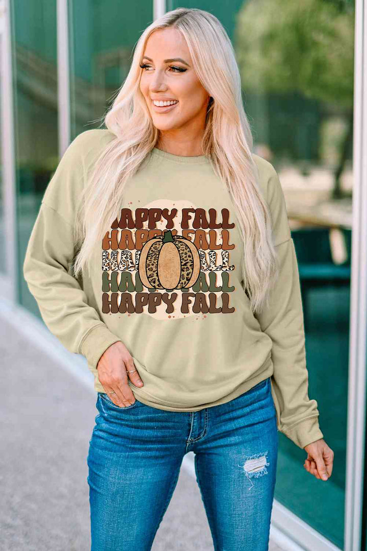 HAPPY FALL Pumpkin Dropped Shoulder Sweatshirt |1mrk.com