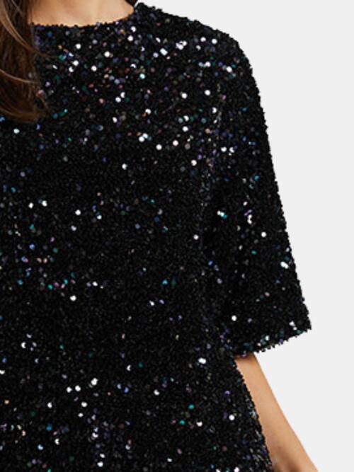 Sequin Tie Back Half Sleeve Mini Dress |1mrk.com