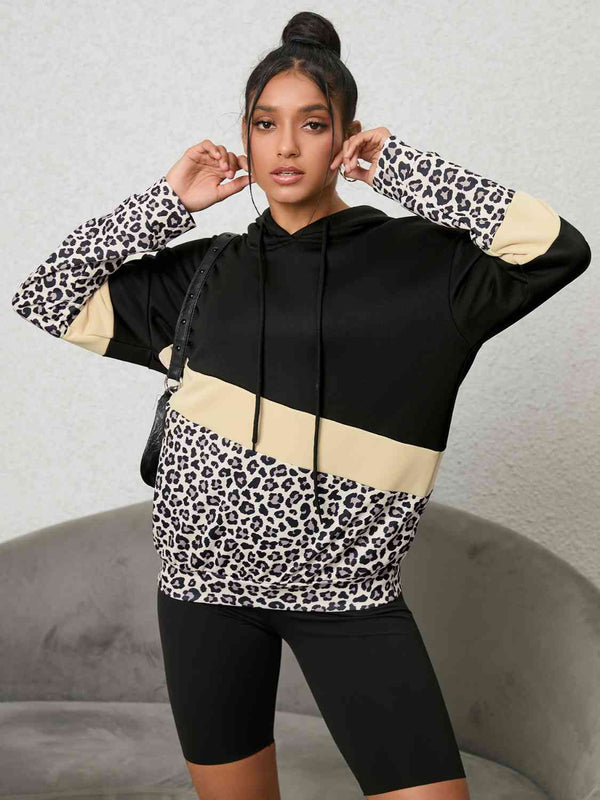 Leopard Color Block Hoodie | 1mrk.com