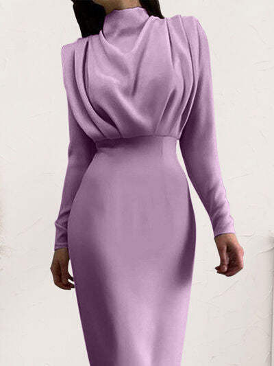 Ruched Turtleneck Long Sleeve Dress | Trendsi