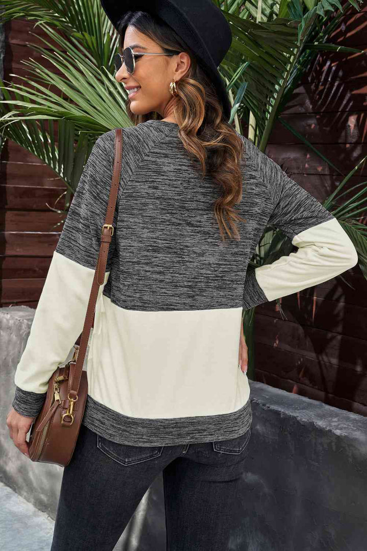 Contrast Round Neck Raglan Sleeve Sweatshirt |1mrk.com