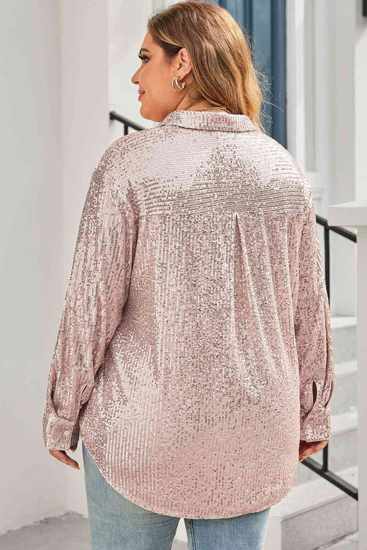 Plus Size Sequin Long Sleeve Shirt |1mrk.com