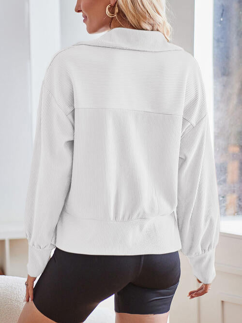 Ribbed Half Zip Collared Neck Sweatshirt |1mrk.com