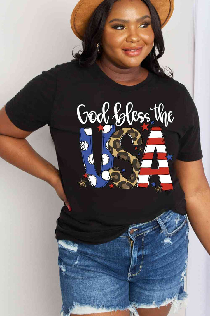 Simply Love Full Size GOD BLESS THE USA Graphic Cotton Tee | 1mrk.com