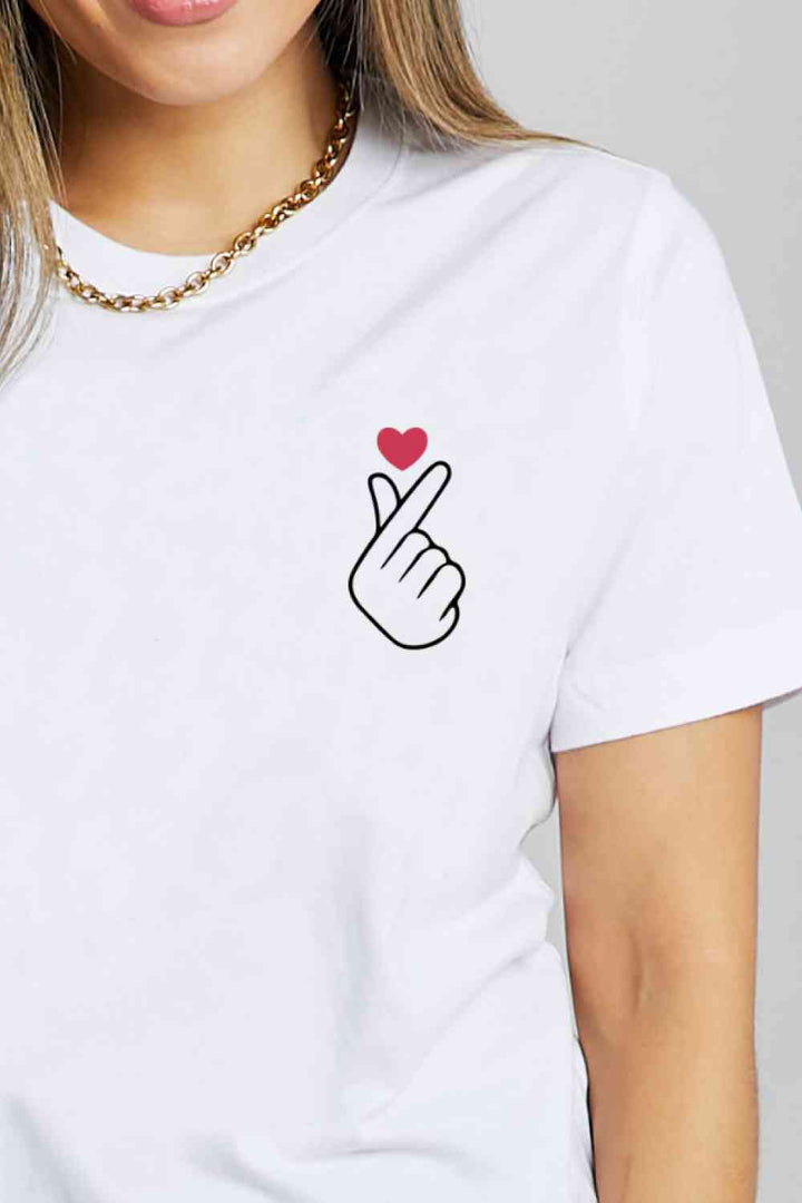 Simply Love Finger Heart Emoji Graphic Cotton T-Shirt | 1mrk.com