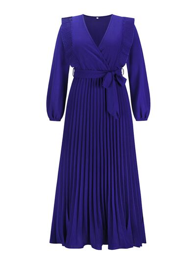 Pleated Surplice Tie Waist Maxi Dress |1mrk.com