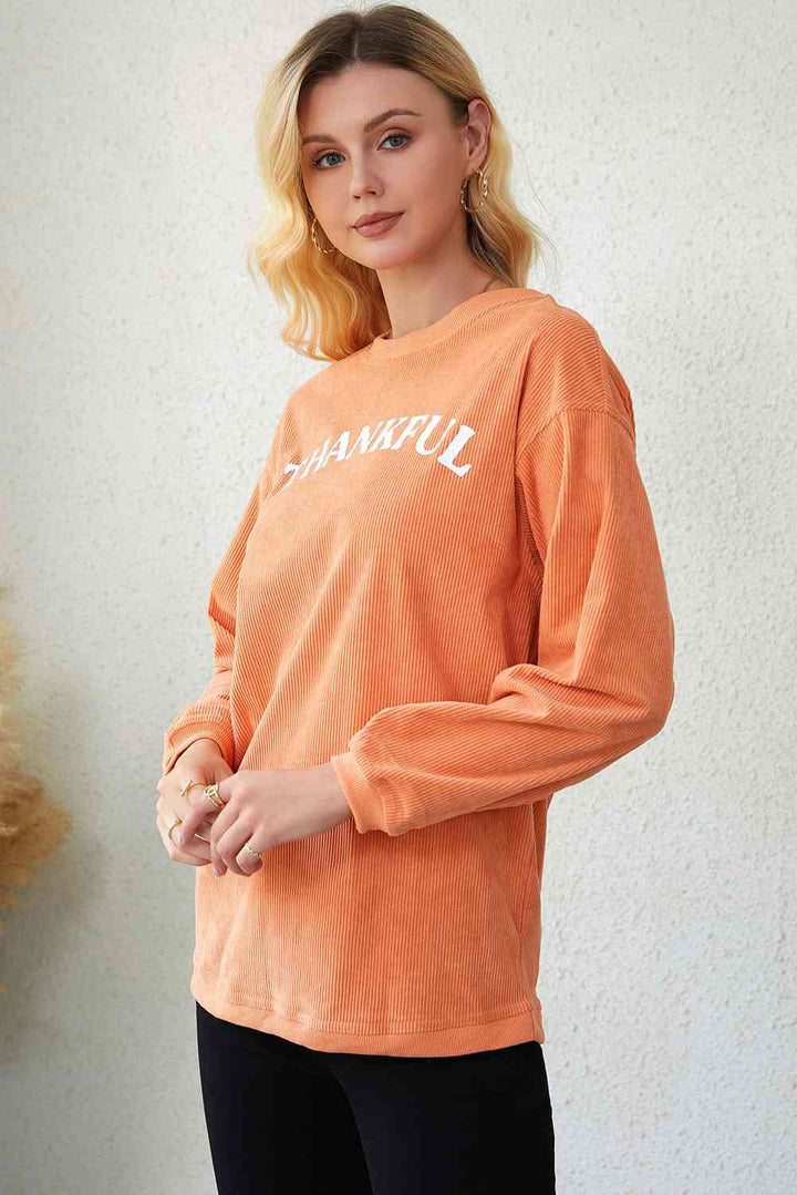 THANKFUL Graphic Round Neck Long Sleeve Sweatshirt |1mrk.com