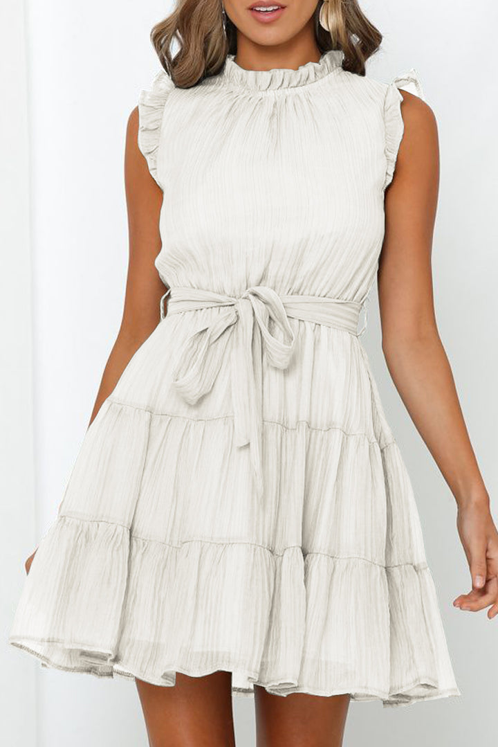 Frill Tied Round Neck Sleeveless Tiered Dress | Trendsi