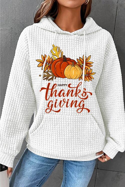 HAPPY THANKSGIVING Drawstring Graphic Hoodie | 1mrk.com