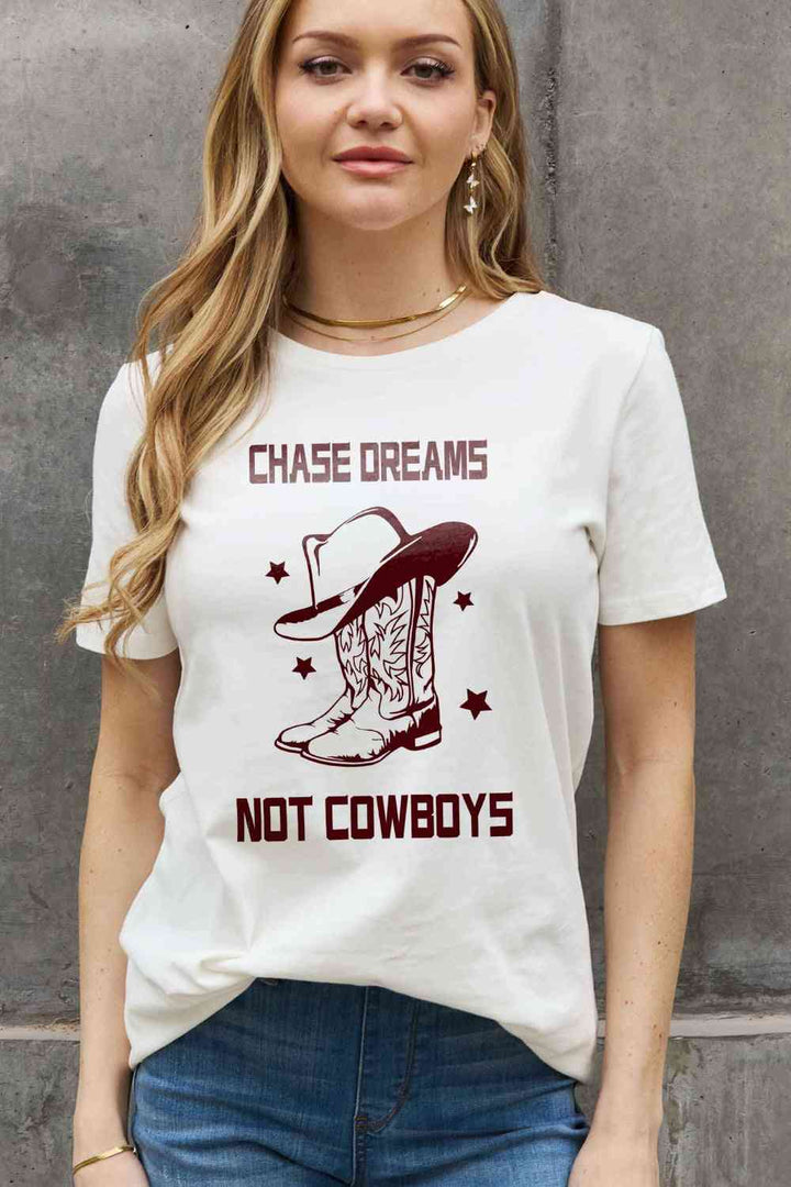 Simply Love Simply Love Full Size CHASE DREAMS NOT COWBOYS Graphic Cotton Tee | 1mrk.com