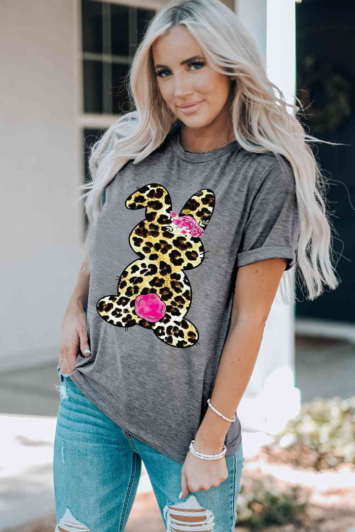 Leopard Bunny Graphic Cuffed Tee Shirt | 1mrk.com