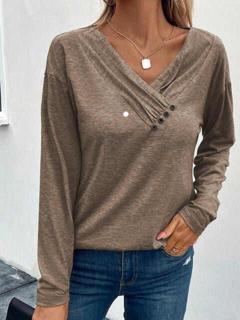 Decorative Button Long Sleeve T-Shirt | 1mrk.com