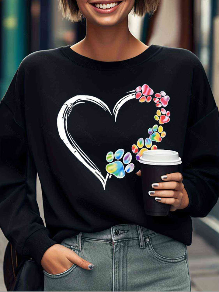 Heart Graphic Round Neck Sweatshirt | 1mrk.com