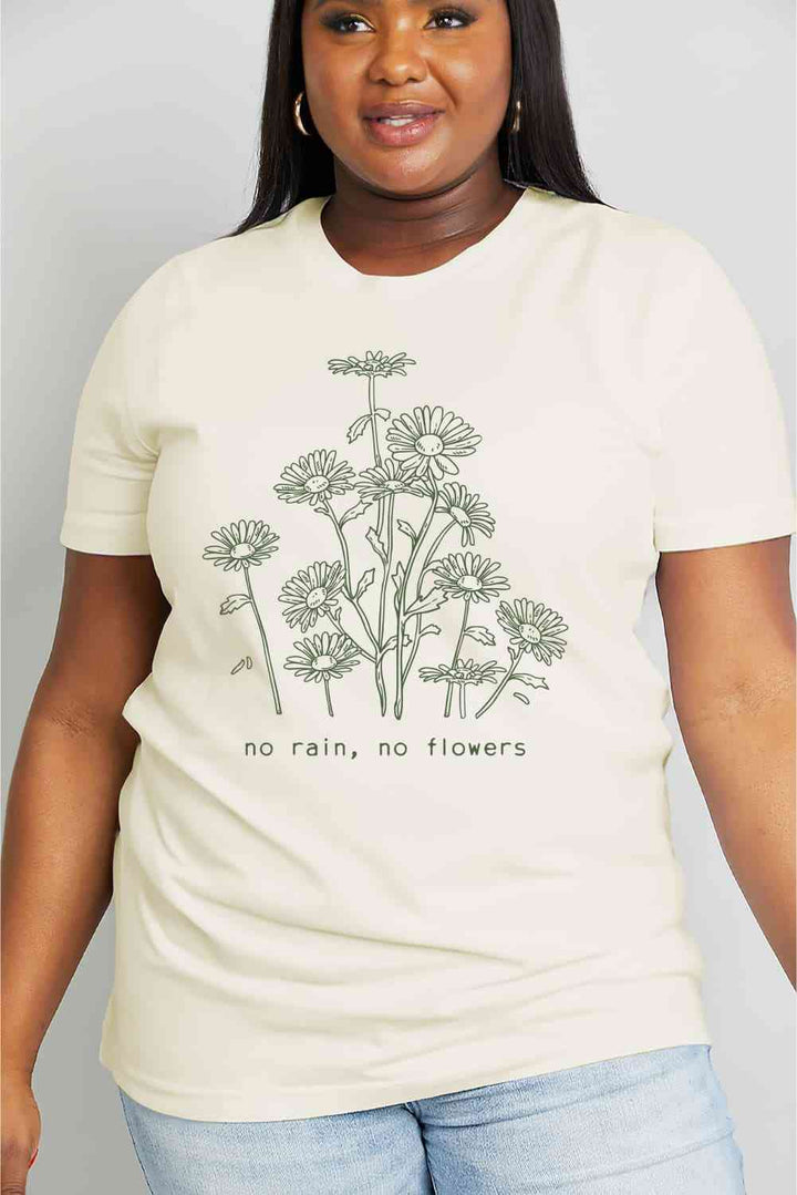 Simply Love Full Size NO RAIN NO FLOWERS Graphic Cotton Tee | 1mrk.com