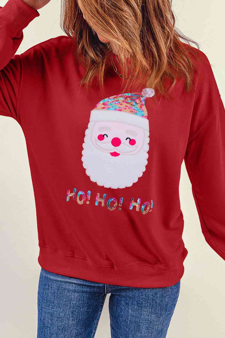 Sequin Santa Graphic Round Neck Sweatshirt |1mrk.com