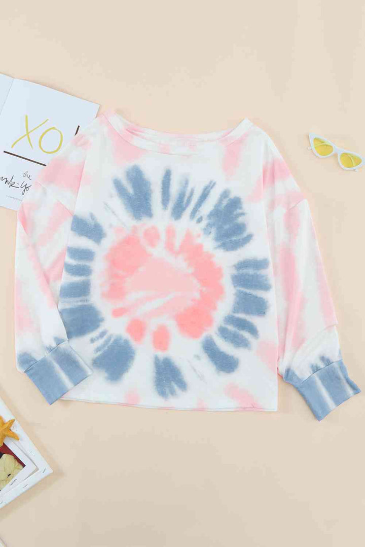 Tie-Dye Boat Neck Batwing Sleeve Tee |1mrk.com