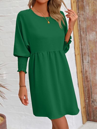 Round Neck Lantern Sleeve Mini Dress |1mrk.com