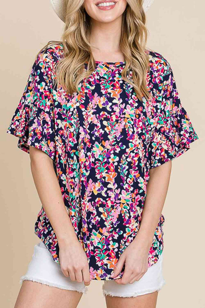 Printed Boat Neck Curved Hem Top | 1mrk.com