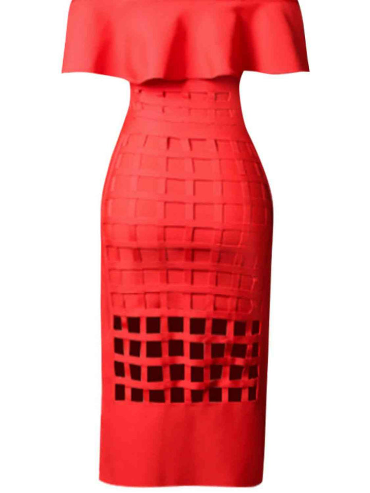 Layered Off-Shoulder Cutout Slit Midi Dress | 1mrk.com
