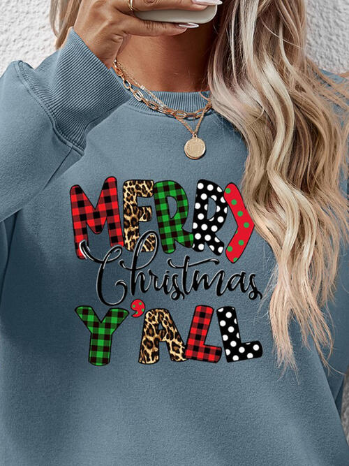 Letter Graphic Round Neck Long Sleeve Sweatshirt | Trendsi