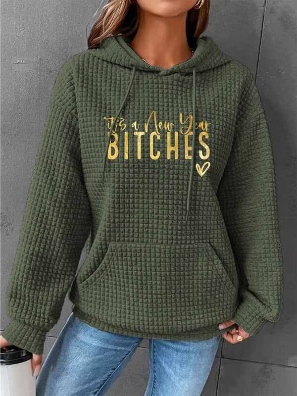 Full Size IT'S A NEW YEAR BITCHES Waffle-Knit Hoodie | Trendsi