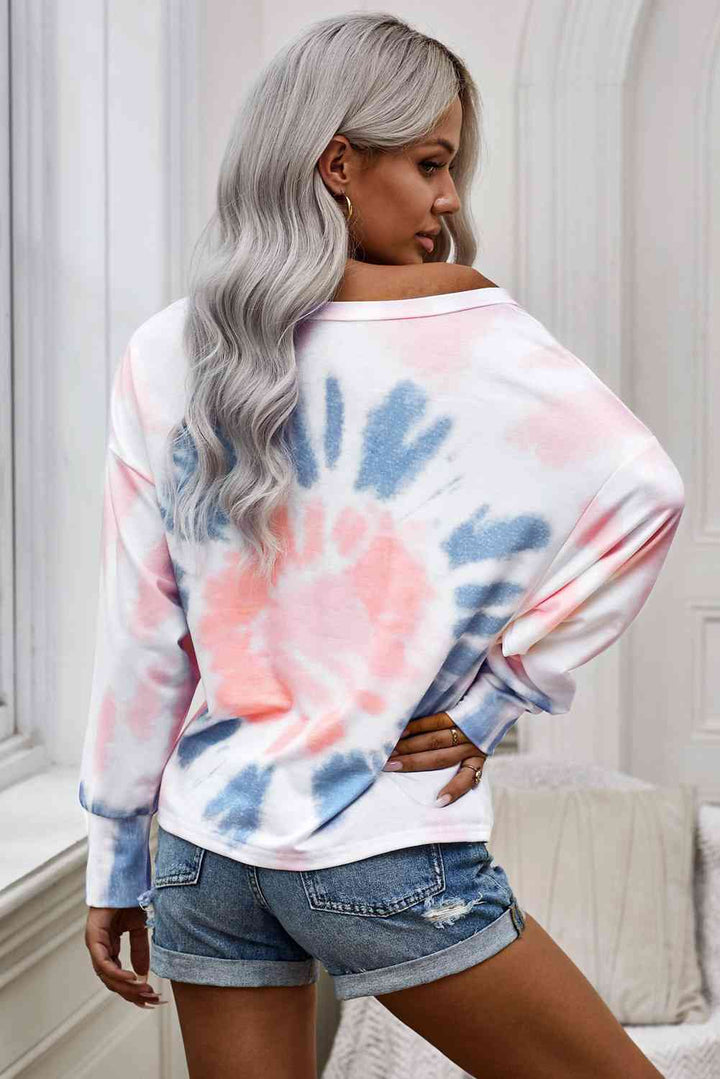 Tie-Dye Boat Neck Batwing Sleeve Tee |1mrk.com