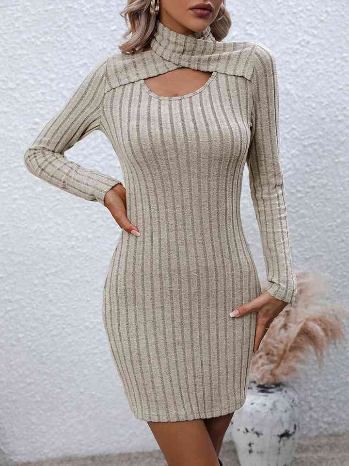 Long Sleeve Ribbed Sweater Dress |1mrk.com