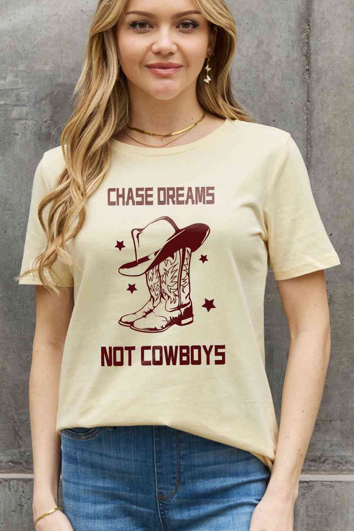 Simply Love Simply Love Full Size CHASE DREAMS NOT COWBOYS Graphic Cotton Tee | 1mrk.com