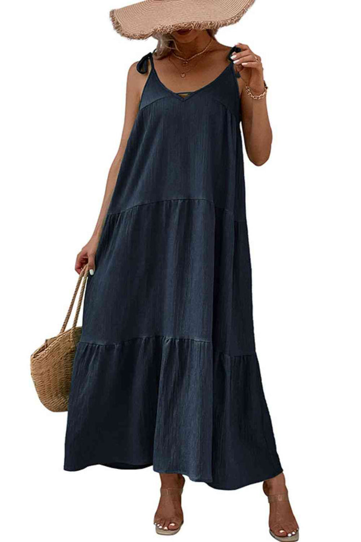 Tie-Shoulder Tiered Maxi Dress |1mrk.com