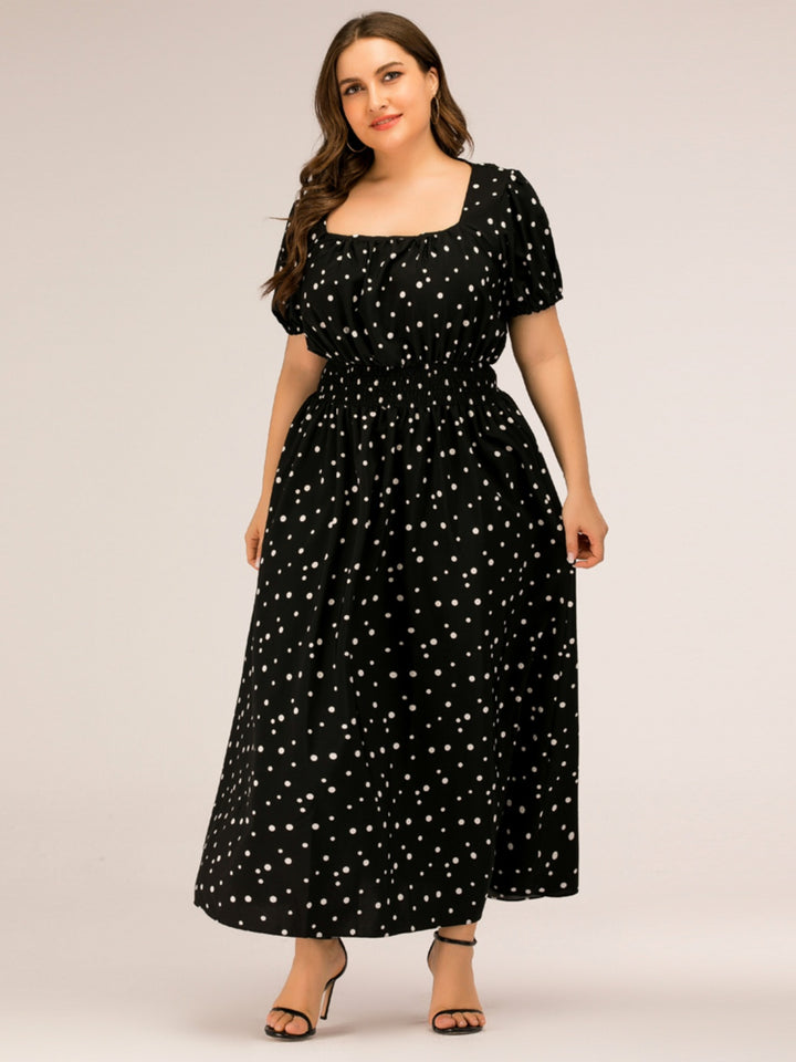 Plus Size Polka Dot Square Neck Dress | Trendsi