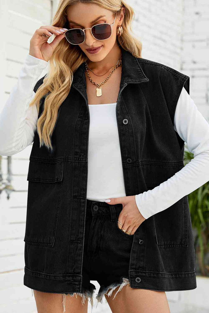 Button Down Collared Neck Denim Jacket | 1mrk.com