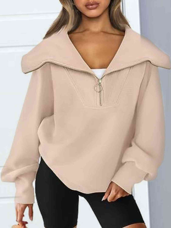 Half-Zip Lantern Sleeve Top |1mrk.com