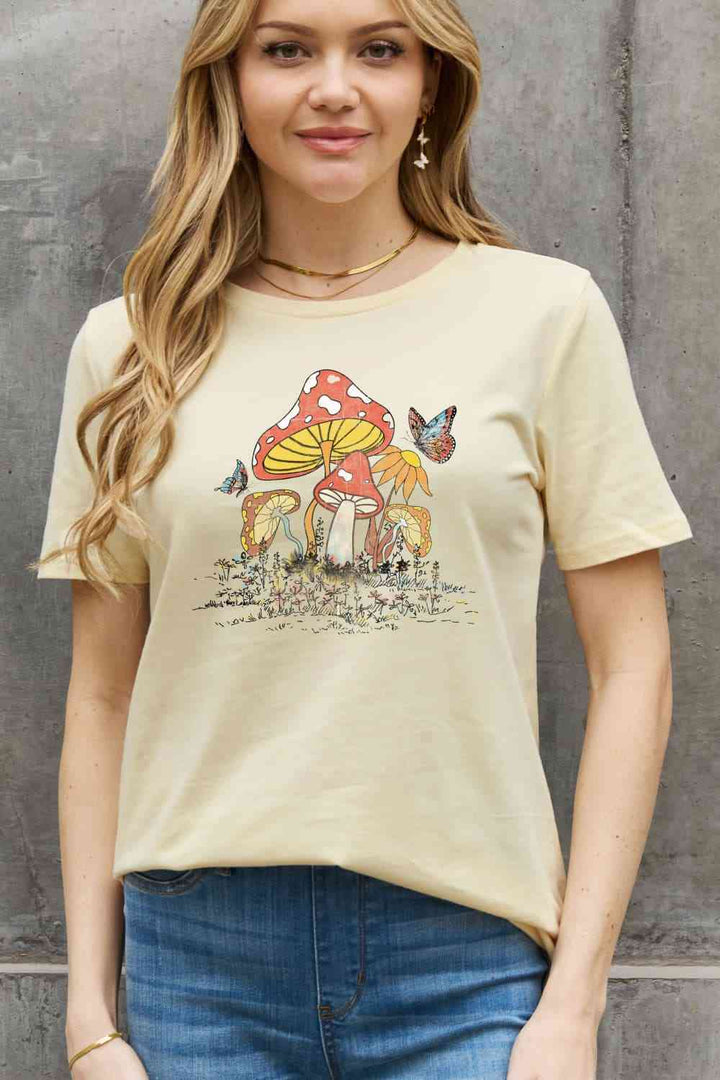 Simply Love Full Size Mushroom & Butterfly Graphic Cotton T-Shirt | 1mrk.com