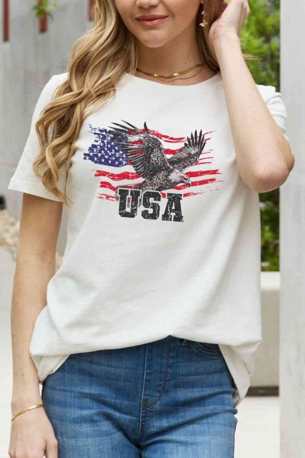 Simply Love USA Star and Stripe Eagle Graphic Cotton Tee | 1mrk.com