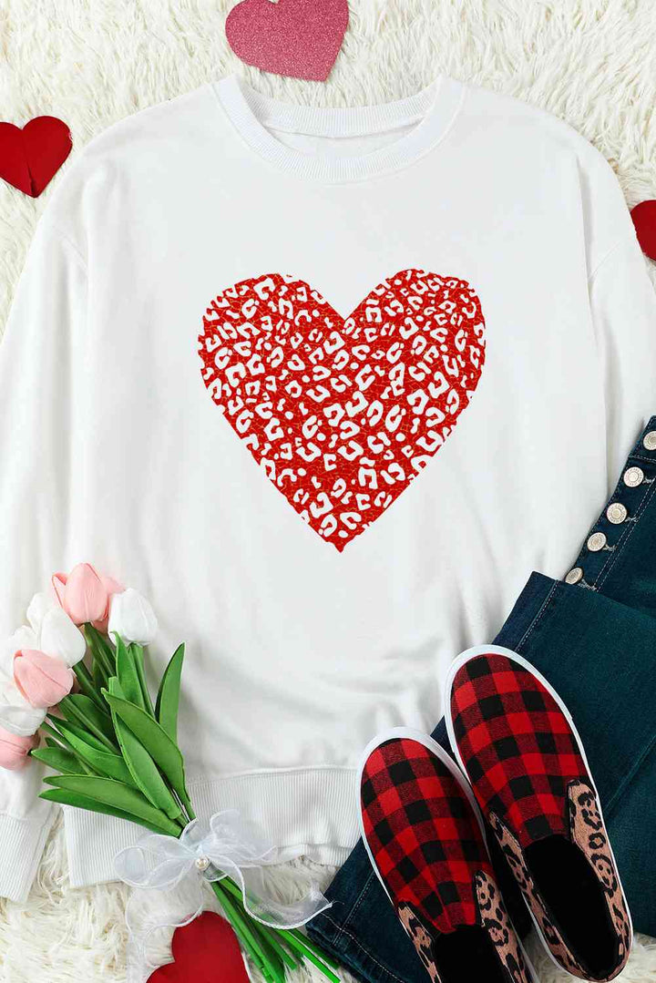 Leopard Heart Graphic Drop Shoulder Sweatshirt | 1mrk.com