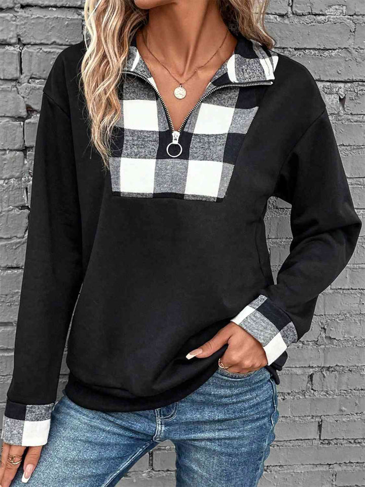 Plaid Quarter-Zip Collared Sweatshirt | 1mrk.com