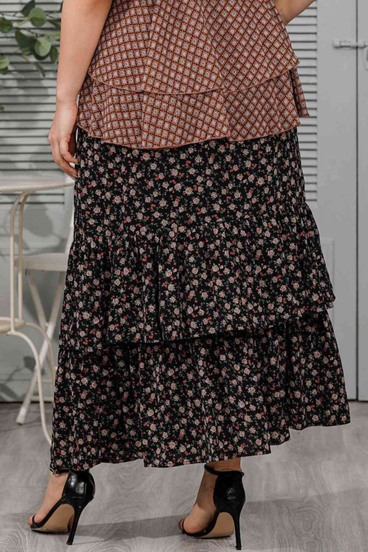 Plus Size Ditsy Floral Layered Maxi Skirt |1mrk.com