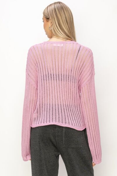 HYFVE Openwork Ribbed Long Sleeve Knit Top |1mrk.com