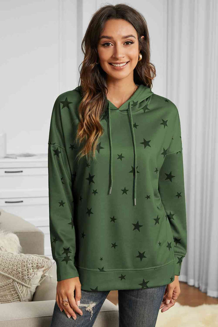 Star Print Drawstring Detail Hoodie | 1mrk.com