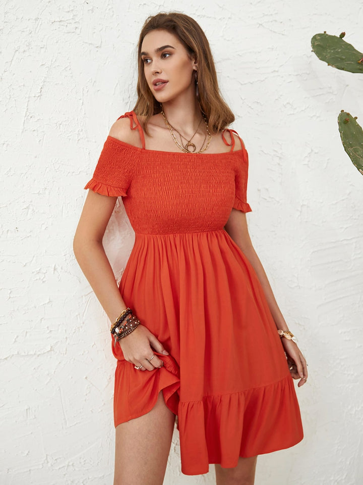 Smocked Spaghetti Strap Short Sleeve Dress | Trendsi