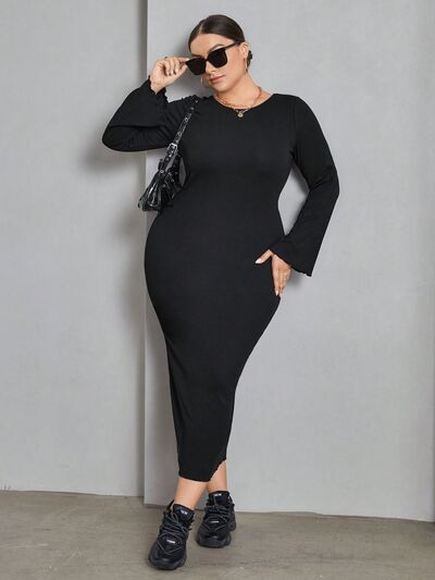 Plus Size Lace-Up Round Neck Wrap Dress |1mrk.com